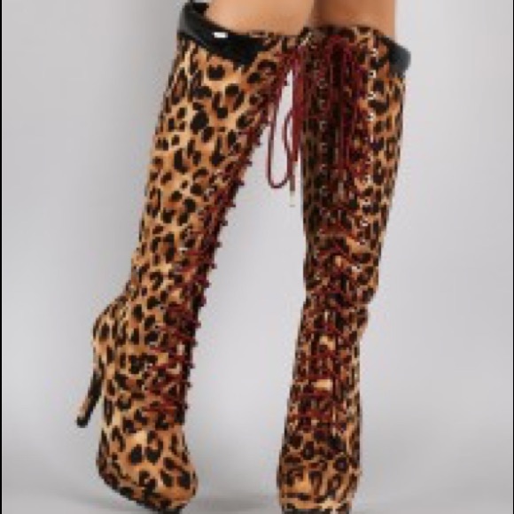 Over the Knee Leopard Print Boots - Picture 3 of 7